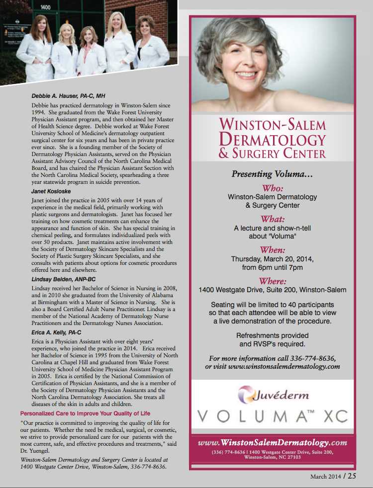 Winston Salem Dermatology & Surgery Center featured in Forsyth Woman Magazine